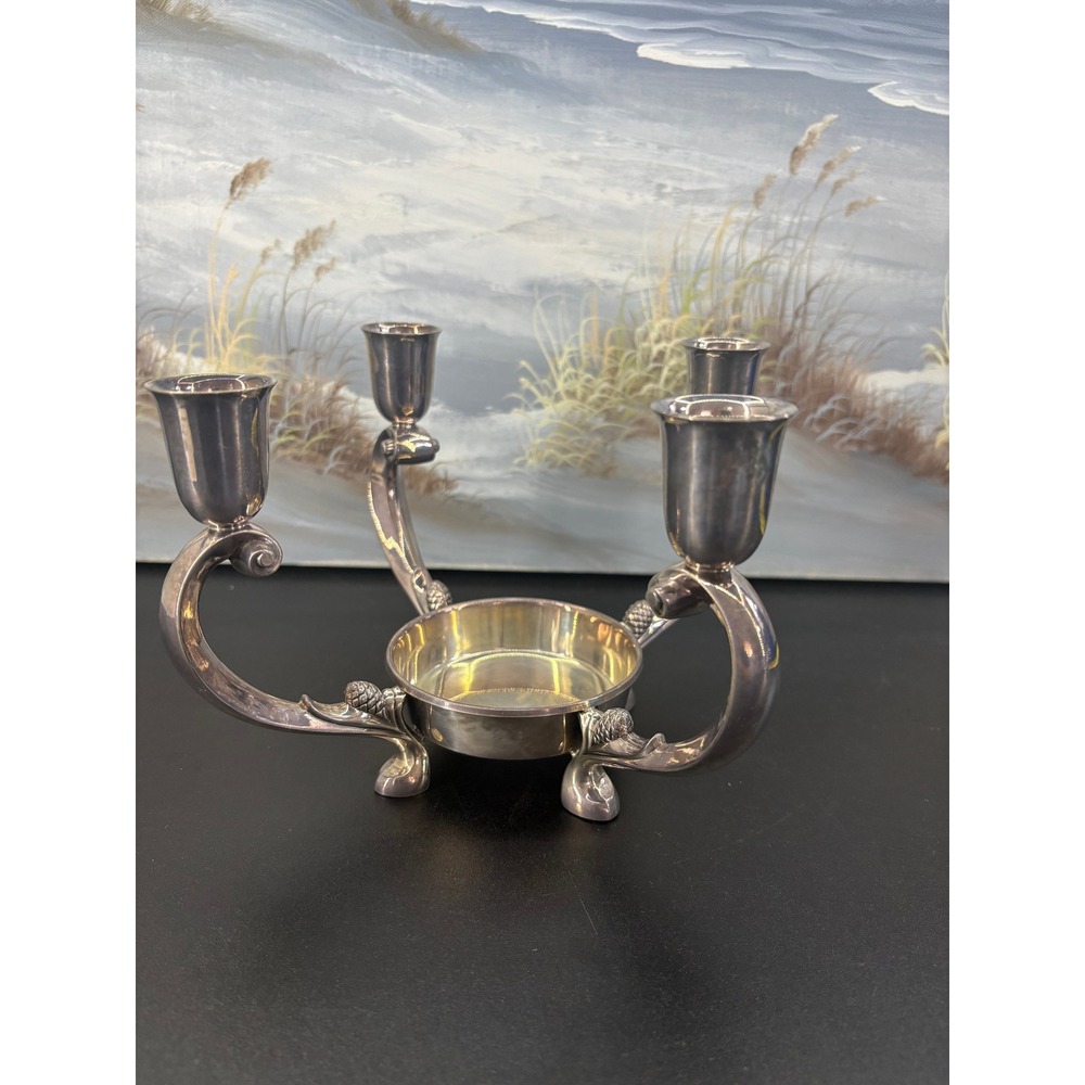 Reed & Barton 331 Silver Plated 4 Arm Candelabra Centerpiece Pinecone Detail